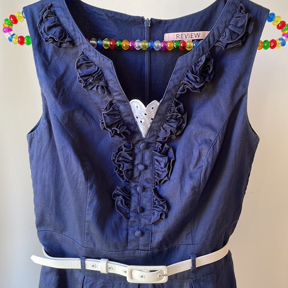 🌷2 for $20🌷 REVIEW navy striped day dress with white belt - Picture 7 of 15